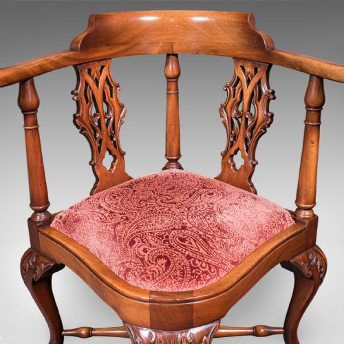ANTIQUE CORNER ARMCHAIR ENGLISH DRESSING SEAT GEORGIAN REVIVAL EDWARDIAN - ADDITIONAL PHOTO 7