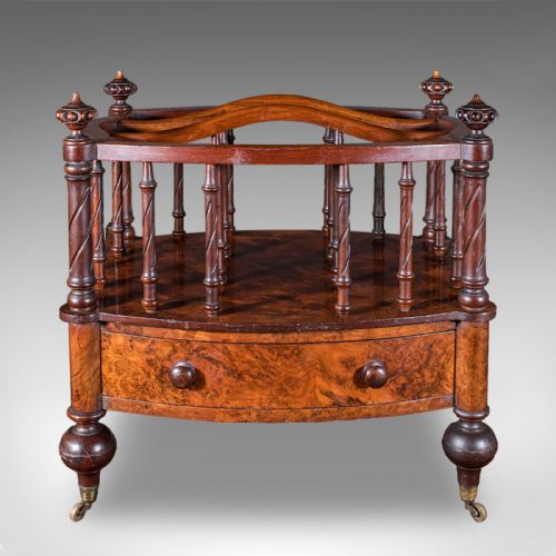 ANTIQUE CANTERBURY STAND ENGLISH BURR WALNUT NEWSPAPER MAGAZINE REGENCY - ADDITIONAL PHOTO 1