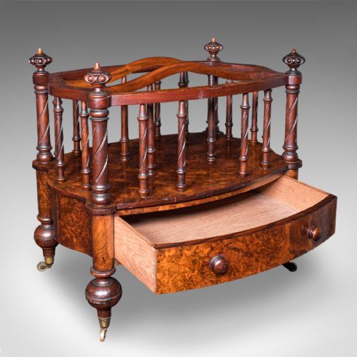 ANTIQUE CANTERBURY STAND ENGLISH BURR WALNUT NEWSPAPER MAGAZINE REGENCY - ADDITIONAL PHOTO 2
