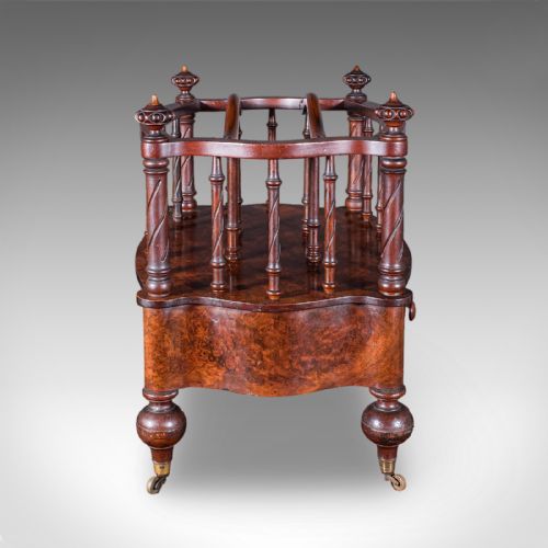 ANTIQUE CANTERBURY STAND ENGLISH BURR WALNUT NEWSPAPER MAGAZINE REGENCY - ADDITIONAL PHOTO 3