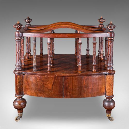 ANTIQUE CANTERBURY STAND ENGLISH BURR WALNUT NEWSPAPER MAGAZINE REGENCY - ADDITIONAL PHOTO 4