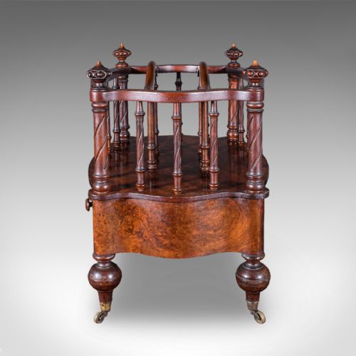 ANTIQUE CANTERBURY STAND ENGLISH BURR WALNUT NEWSPAPER MAGAZINE REGENCY - ADDITIONAL PHOTO 5
