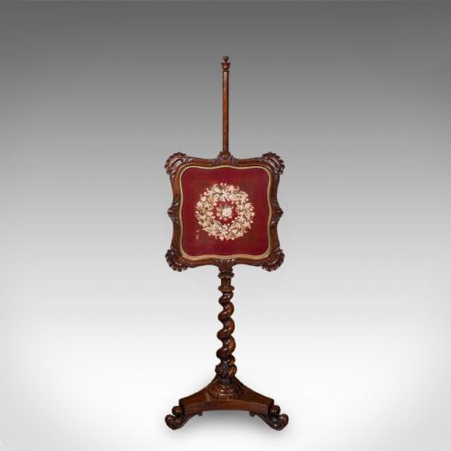 ANTIQUE POLE SCREEN ENGLISH ADJUSTABLE FIRESIDE HEAT REFLECTOR WILLIAM IV - ADDITIONAL PHOTO 1