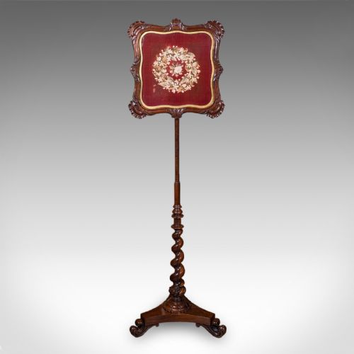 ANTIQUE POLE SCREEN ENGLISH ADJUSTABLE FIRESIDE HEAT REFLECTOR WILLIAM IV - ADDITIONAL PHOTO 2