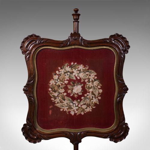 ANTIQUE POLE SCREEN ENGLISH ADJUSTABLE FIRESIDE HEAT REFLECTOR WILLIAM IV - ADDITIONAL PHOTO 7
