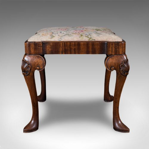 ANTIQUE QUEEN ANNE REVIVAL DRESSING STOOL ENGLISH NEEDLEPOINT VICTORIAN 1870 - ADDITIONAL PHOTO 1