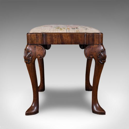 ANTIQUE QUEEN ANNE REVIVAL DRESSING STOOL ENGLISH NEEDLEPOINT VICTORIAN 1870 - ADDITIONAL PHOTO 2