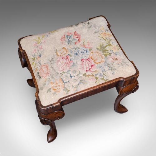 ANTIQUE QUEEN ANNE REVIVAL DRESSING STOOL ENGLISH NEEDLEPOINT VICTORIAN 1870 - ADDITIONAL PHOTO 3