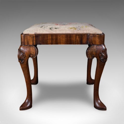 ANTIQUE QUEEN ANNE REVIVAL DRESSING STOOL ENGLISH NEEDLEPOINT VICTORIAN 1870 - ADDITIONAL PHOTO 4
