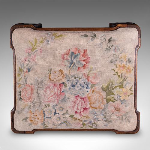 ANTIQUE QUEEN ANNE REVIVAL DRESSING STOOL ENGLISH NEEDLEPOINT VICTORIAN 1870 - ADDITIONAL PHOTO 6