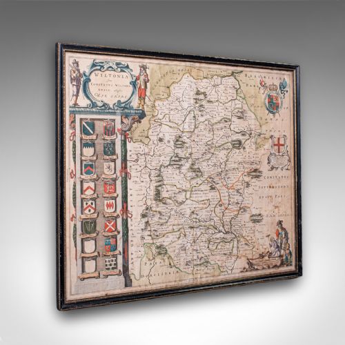 ANTIQUE WILTSHIRE COUNTY MAP DUTCH FRAMED CARTOGRAPHY LATIN BLAEU C1650