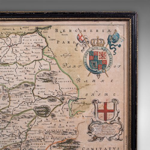 ANTIQUE WILTSHIRE COUNTY MAP DUTCH FRAMED CARTOGRAPHY LATIN BLAEU C1650 - ADDITIONAL PHOTO 5