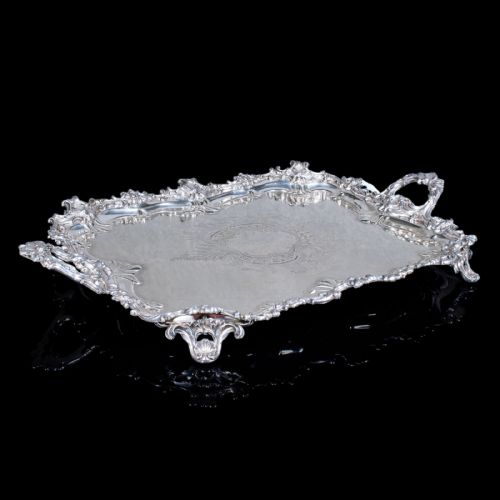 LARGE ANTIQUE PRESENTATION TRAY ENGLISH SILVER PLATE AFTERNOON TEA VICTORIAN