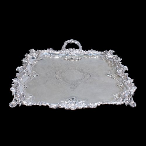 LARGE ANTIQUE PRESENTATION TRAY ENGLISH SILVER PLATE AFTERNOON TEA VICTORIAN - ADDITIONAL PHOTO 2