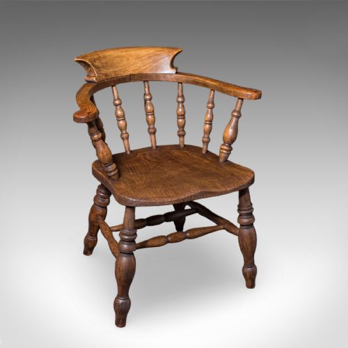 ANTIQUE COUNTRY HOUSE CAPTAIN'S CHAIR ENGLISH SMOKER'S BOW EDWARDIAN C1906
