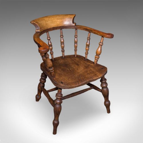 ANTIQUE SMOKER'S BOW CHAIR ENGLISH COUNTRY HOUSE ELBOW SEAT EDWARDIAN 1904