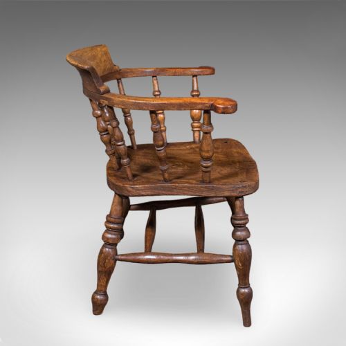 ANTIQUE SMOKER'S BOW CHAIR ENGLISH COUNTRY HOUSE ELBOW SEAT EDWARDIAN 1904 - ADDITIONAL PHOTO 2