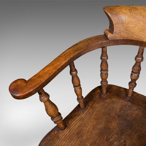 ANTIQUE SMOKER'S BOW CHAIR ENGLISH COUNTRY HOUSE ELBOW SEAT EDWARDIAN 1904 - ADDITIONAL PHOTO 7