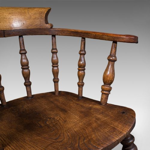 ANTIQUE SMOKER'S BOW CHAIR ENGLISH COUNTRY HOUSE ELBOW SEAT EDWARDIAN 1904 - ADDITIONAL PHOTO 8