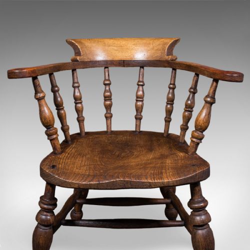 ANTIQUE SMOKER'S BOW CHAIR ENGLISH COUNTRY HOUSE ELBOW SEAT EDWARDIAN 1904 - ADDITIONAL PHOTO 9