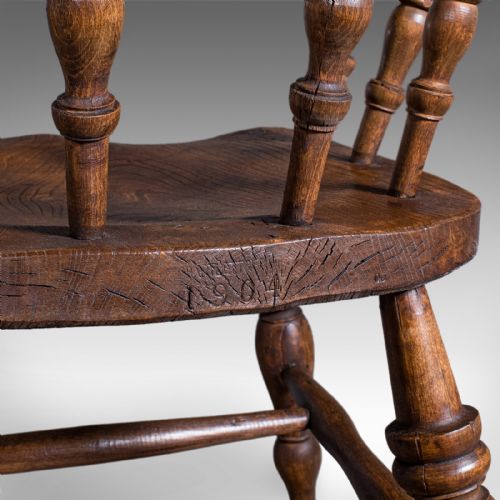 ANTIQUE SMOKER'S BOW CHAIR ENGLISH COUNTRY HOUSE ELBOW SEAT EDWARDIAN 1904 - ADDITIONAL PHOTO 11