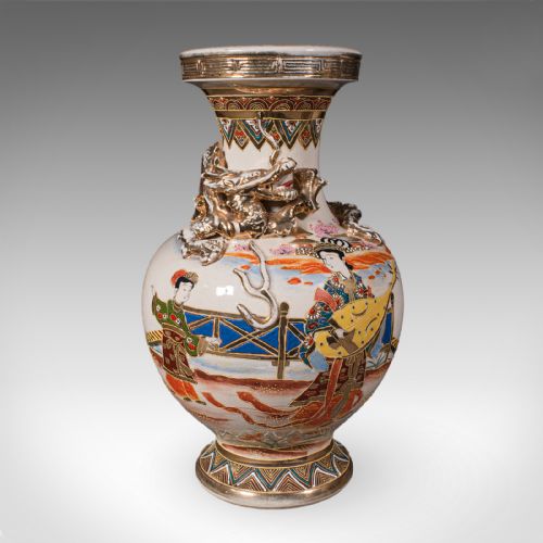 PAIR OF ANTIQUE SATSUMA VASES JAPANESE CERAMIC BALUSTER MEIJI LATE VICTORIAN - ADDITIONAL PHOTO 4