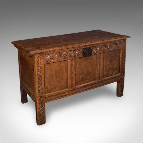 ANTIQUE COFFER ENGLISH OAK LINEN CHEST BAY WINDOW SEAT EARLY GEORGIAN 1720