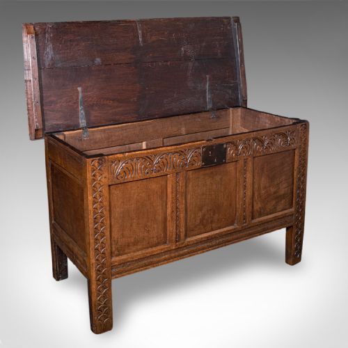 ANTIQUE COFFER ENGLISH OAK LINEN CHEST BAY WINDOW SEAT EARLY GEORGIAN 1720 - ADDITIONAL PHOTO 1