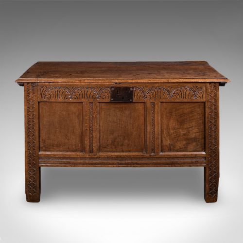 ANTIQUE COFFER ENGLISH OAK LINEN CHEST BAY WINDOW SEAT EARLY GEORGIAN 1720 - ADDITIONAL PHOTO 2