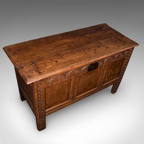ANTIQUE COFFER ENGLISH OAK LINEN CHEST BAY WINDOW SEAT EARLY GEORGIAN 1720 - ADDITIONAL PHOTO 6