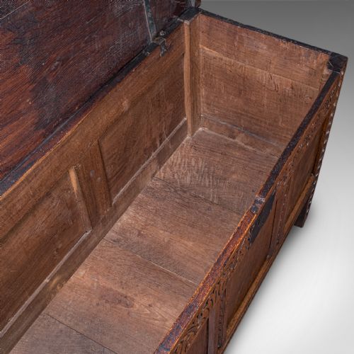 ANTIQUE COFFER ENGLISH OAK LINEN CHEST BAY WINDOW SEAT EARLY GEORGIAN 1720 - ADDITIONAL PHOTO 7