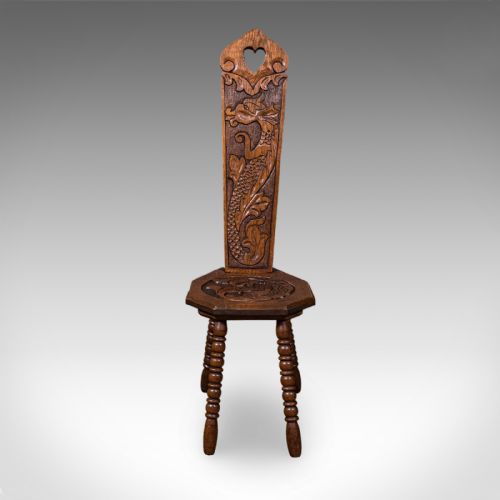 ANTIQUE PEMBROKESHIRE SPINNING CHAIR WELSH OAK WORK SEAT STOOL VICTORIAN - ADDITIONAL PHOTO 1