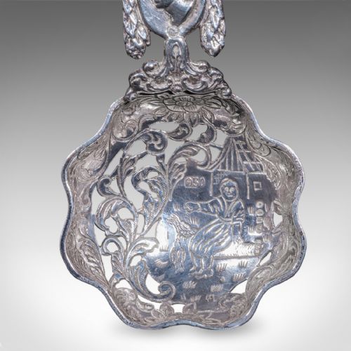 ANTIQUE SUGAR CASTING SPOON DUTCH SILVER SIFTER IMPORT HALLMARKS VICTORIAN - ADDITIONAL PHOTO 3