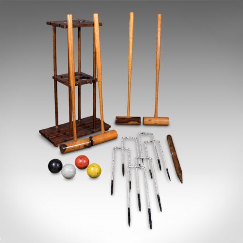 ANTIQUE VICARAGE CROQUET SET ENGLISH COUNTRY GARDEN GAMES STAND EDWARDIAN - ADDITIONAL PHOTO 1