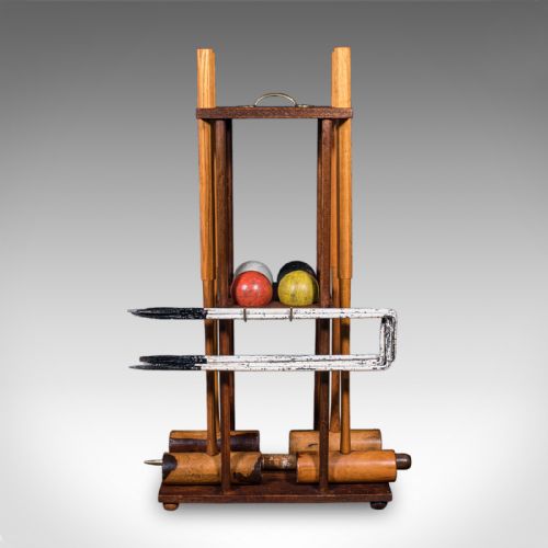 ANTIQUE VICARAGE CROQUET SET ENGLISH COUNTRY GARDEN GAMES STAND EDWARDIAN - ADDITIONAL PHOTO 2