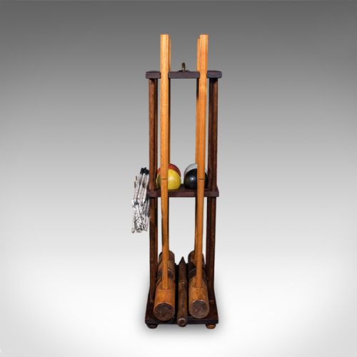 ANTIQUE VICARAGE CROQUET SET ENGLISH COUNTRY GARDEN GAMES STAND EDWARDIAN - ADDITIONAL PHOTO 3