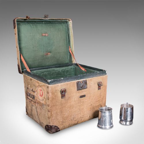 ANTIQUE TRAVEL TRUNK ENGLISH CANVAS CASE MILITARY SPORTING INTEREST EDWARDIAN