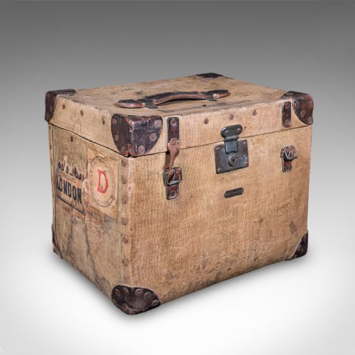 ANTIQUE TRAVEL TRUNK ENGLISH CANVAS CASE MILITARY SPORTING INTEREST EDWARDIAN - ADDITIONAL PHOTO 1