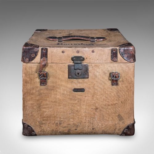ANTIQUE TRAVEL TRUNK ENGLISH CANVAS CASE MILITARY SPORTING INTEREST EDWARDIAN - ADDITIONAL PHOTO 2