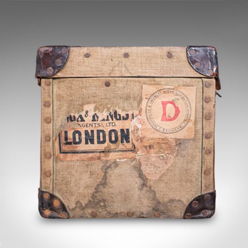 ANTIQUE TRAVEL TRUNK ENGLISH CANVAS CASE MILITARY SPORTING INTEREST EDWARDIAN - ADDITIONAL PHOTO 3