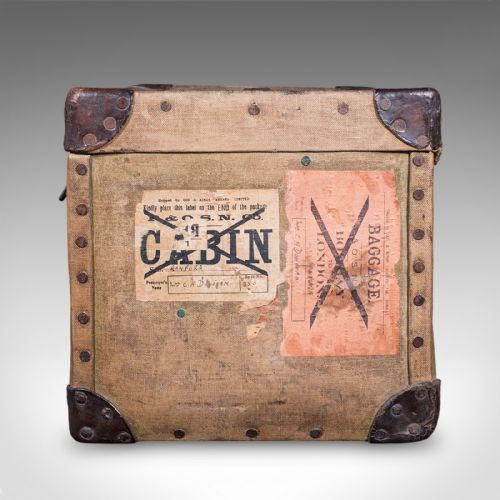ANTIQUE TRAVEL TRUNK ENGLISH CANVAS CASE MILITARY SPORTING INTEREST EDWARDIAN - ADDITIONAL PHOTO 5
