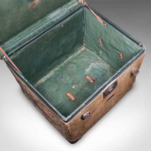 ANTIQUE TRAVEL TRUNK ENGLISH CANVAS CASE MILITARY SPORTING INTEREST EDWARDIAN - ADDITIONAL PHOTO 6