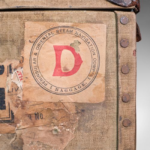 ANTIQUE TRAVEL TRUNK ENGLISH CANVAS CASE MILITARY SPORTING INTEREST EDWARDIAN - ADDITIONAL PHOTO 8
