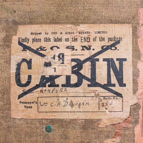 ANTIQUE TRAVEL TRUNK ENGLISH CANVAS CASE MILITARY SPORTING INTEREST EDWARDIAN - ADDITIONAL PHOTO 9