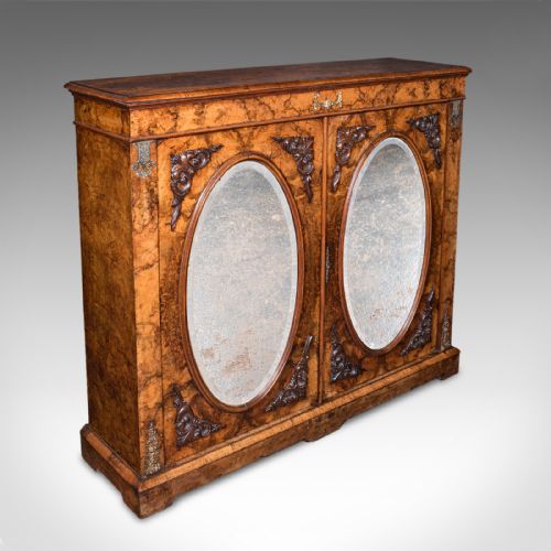 ANTIQUE MORNING ROOM BOOK CABINET ENGLISH WALNUT MIRROR FRONT BOOKCASE REGENCY