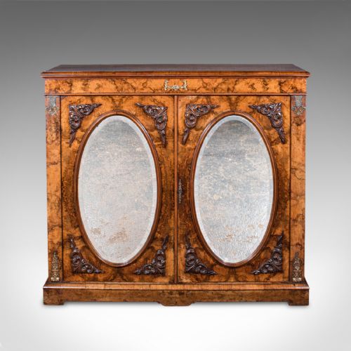 ANTIQUE MORNING ROOM BOOK CABINET ENGLISH WALNUT MIRROR FRONT BOOKCASE REGENCY - ADDITIONAL PHOTO 1