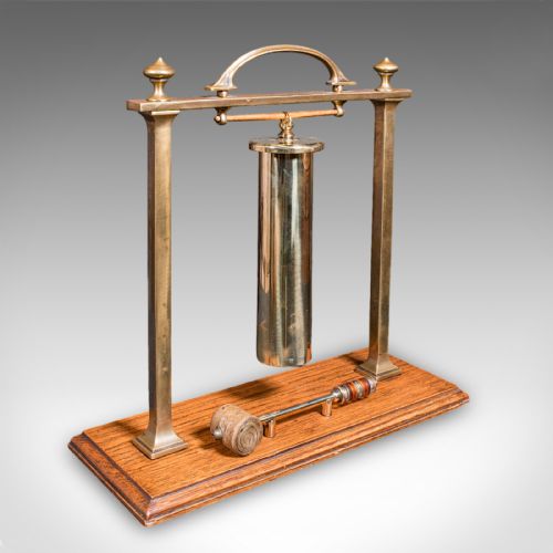 ANTIQUE VERANDA SUPPER BELL BRASS OAK AFTERNOON TEA GONG EDWARDIAN C1910