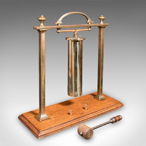 ANTIQUE VERANDA SUPPER BELL BRASS OAK AFTERNOON TEA GONG EDWARDIAN C1910 - ADDITIONAL PHOTO 1