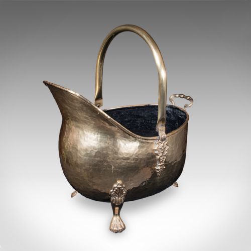 Antique Fireside Coal Bucket, English, Brass, Fireplace Scuttle, Keeper, Regency