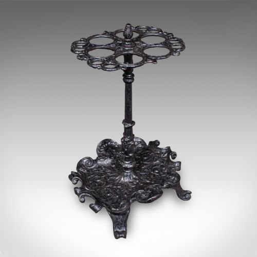Antique Reception Hall Umbrella Stand, English, Cast Iron, Stick Loop, Victorian